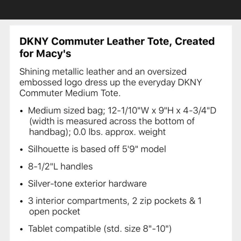 DKNY COMMUTER MEDIUM METALLIC LEATHER TOTE NWOT - Picture 4 of 10